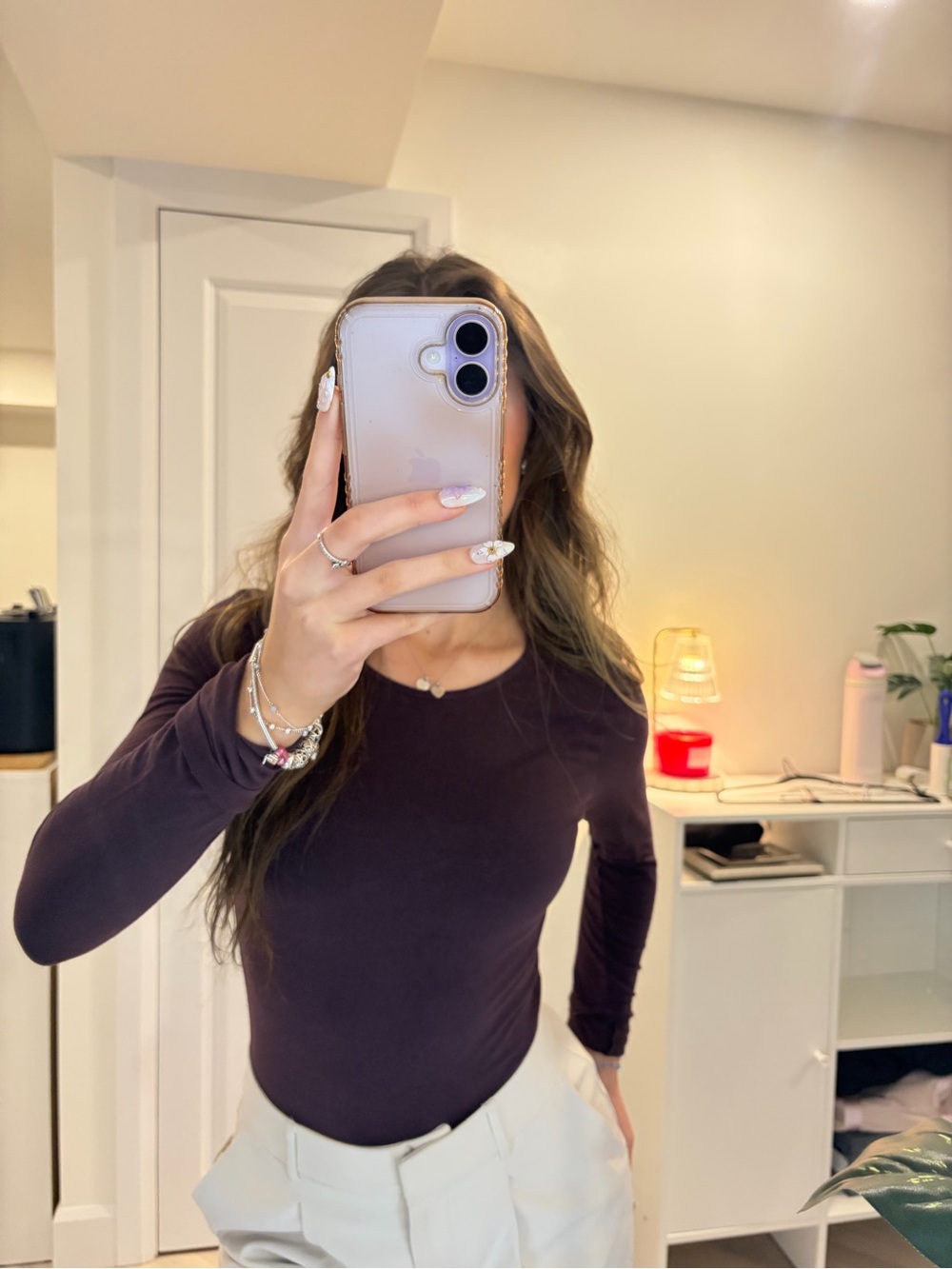 H&M Long-Sleeve Crewneck Top in Deep Plum